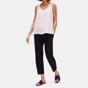 Eileen Fisher System Crepe Washable Front Seam Black Tapered Leg Pant